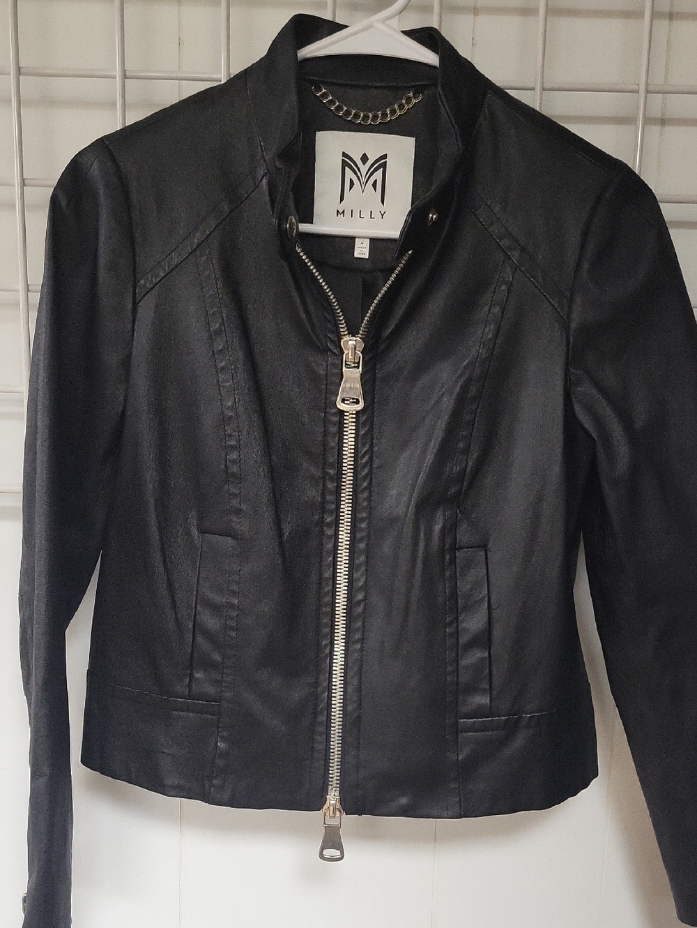 Milly Jet Black LAMBS Leather Moto Jacket, Size 4